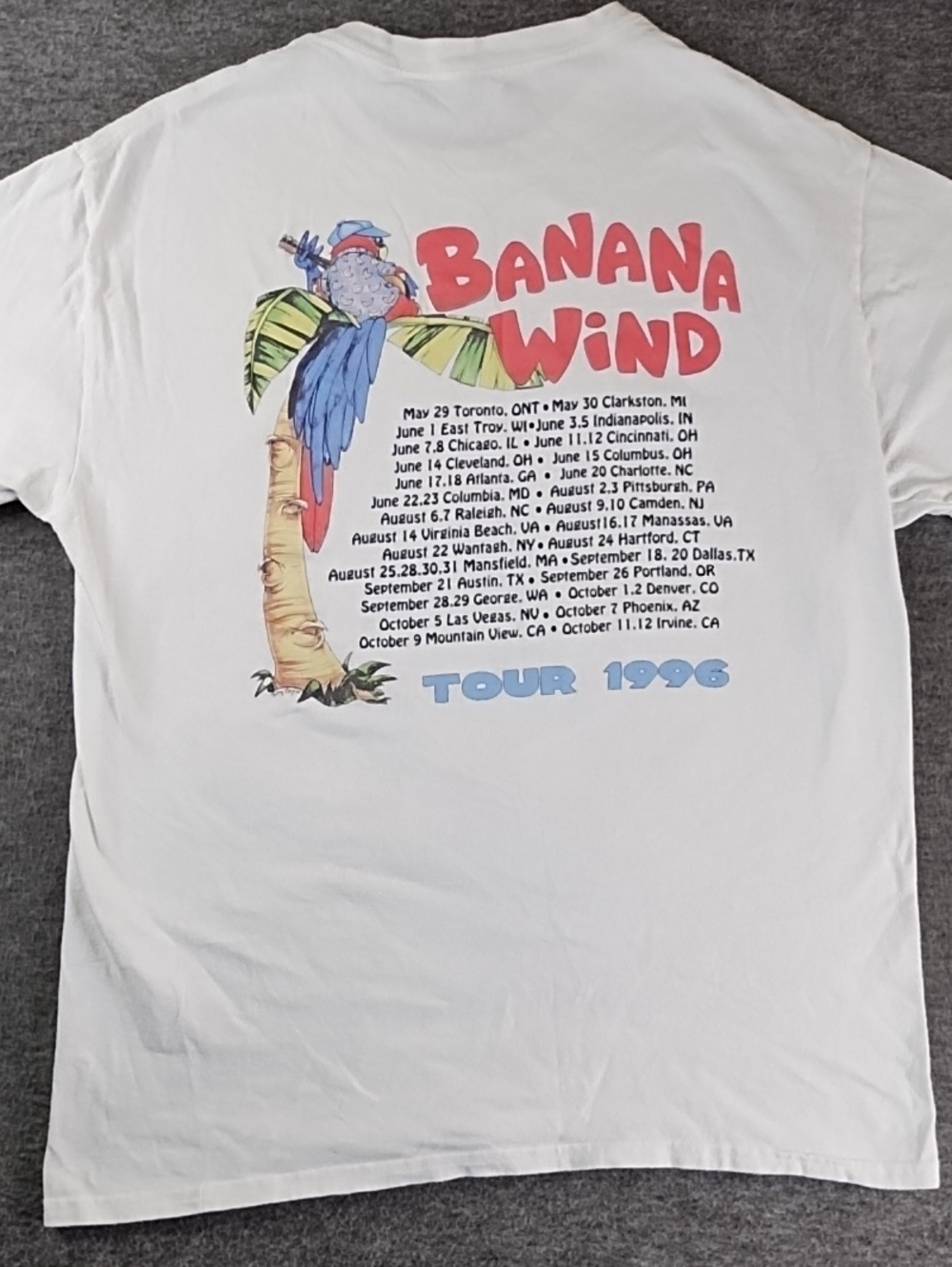 Vintage Jimmy Buffett White Short-Sleeve Banana Wind Tour 1996 Graphic Tee